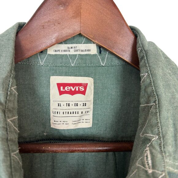 Levi's Slim Fit Green Long Sleeve Roll Tab Button Front Shirt Men's XL - Picture 3 of 6